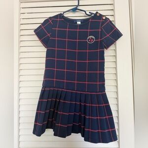 Okaidi Girls Plaid Dress Navy Red School Uniform Pleated Skirt Classic Size 4Y
